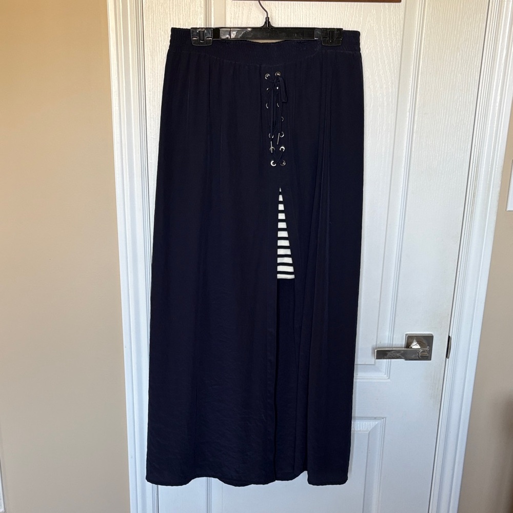 Chic Navy A-Line Skirt with Lace-Up Detail